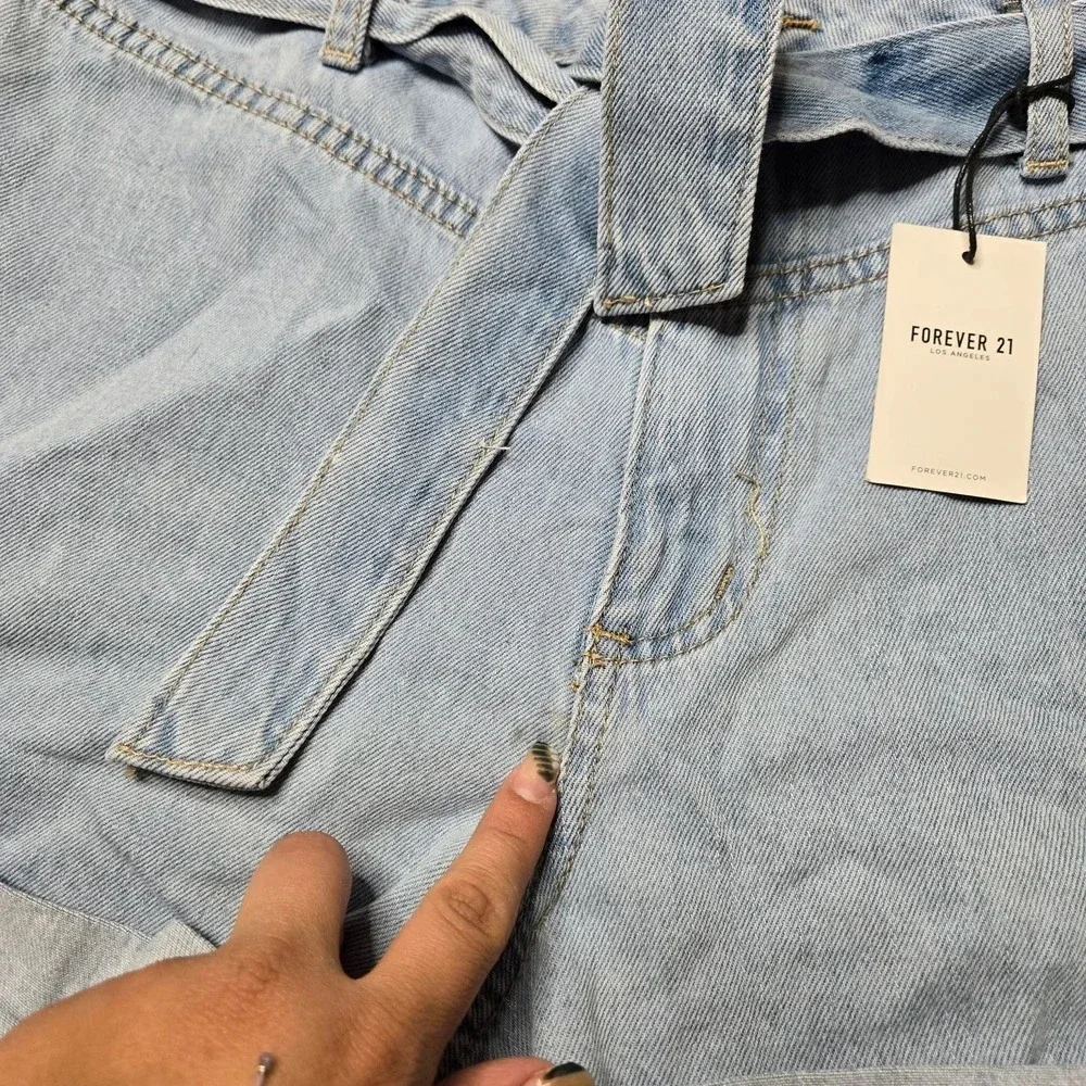 Forever‎ 21 Denim Cuffed Belt Shorts